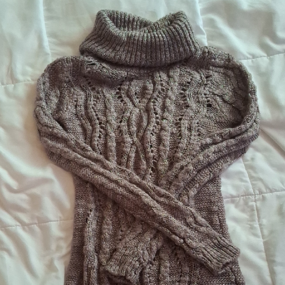 Maurices Heathered Gray Cable Knit Turtleneck Sweater